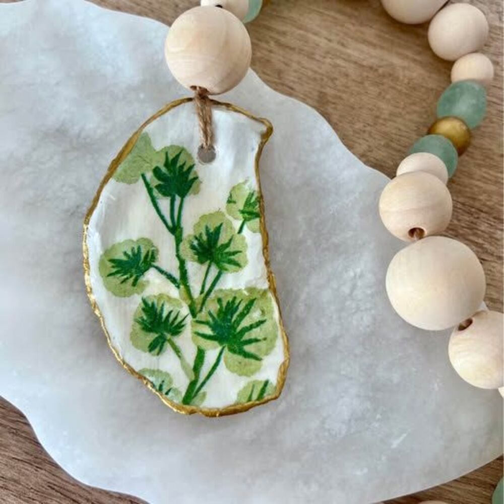 Anthropologie Alabaster Leaf Dish & Painted Oyster Beaded Decor Set - Picture 2 of 8